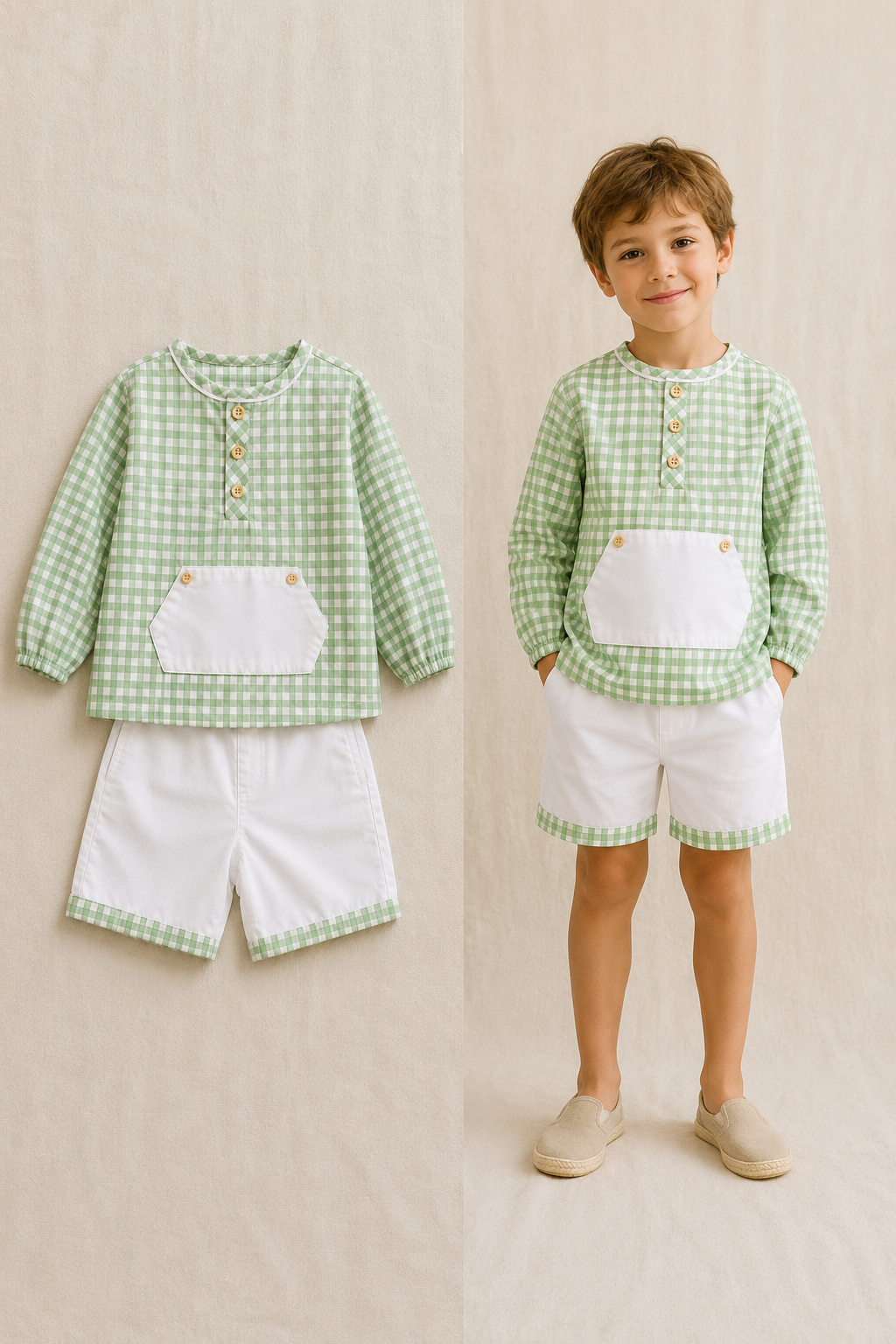 Conjunto infantil vichy negro para niño confeccionado artesanalmente